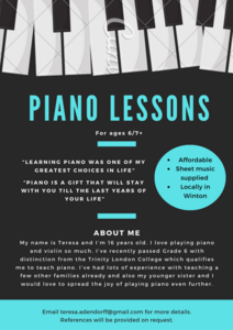 Piano Lessons available in Winton